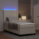 LED Box Spring Bed Creme og hvid 80 x 200 cm Velourstof