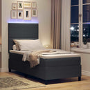 LED Box Spring Bed Mørkegrå og Hvid 90 x 190 cm Velourstof