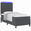 LED Box Spring Bed Mørkegrå og Hvid 90 x 190 cm Velourstof