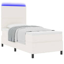 LED Box Spring Bed Creme og hvid 100 x 200 cm Velourstof