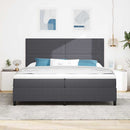 LED Box Spring Bed Mørkegrå og Hvid 200 x 200 cm Velourstof