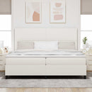 LED Box Spring Bed Creme og hvid 200 x 200 cm Velourstof