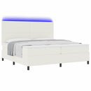 LED Box Spring Bed Creme og hvid 200 x 200 cm Velourstof