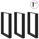spisebordsben U-formet 3 stk. sort 70 x (72-73) cm stål