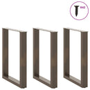 spisebordsben U-formet 3 stk. naturstål 70 x (72-73) cm stål