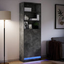 skab med LED-lys 69x32,5x200 cm konstrueret træ betongrå