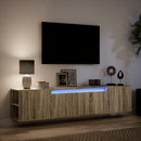 væghængt tv-bord med LED-lys 180x31x39,5 cm sonoma-eg