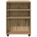 sidebord med hjul 55x60x78 cm konstrueret træ egetræsfarve