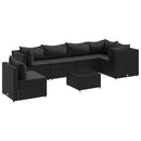 loungesæt til haven 7 dele med hynder polyrattan sort