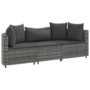 havesofasæt 3 dele med hynder polyrattan grå