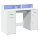 skrivebord med LED-lys 120x55x91 cm konstrueret træ hvid