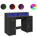 skrivebord med LED-lys 120x55x91 cm konstrueret træ sort