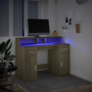 skrivebord med LED-lys 120x55x91 cm konstrueret træ sonoma-eg