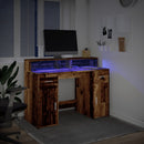 skrivebord m. LED-lys 120x55x91 cm konstrueret træ gammelt træ