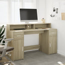 skrivebord med LED-lys 140x55x91 cm konstrueret træ sonoma-eg