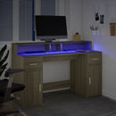 skrivebord med LED-lys 140x55x91 cm konstrueret træ sonoma-eg