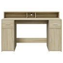 skrivebord med LED-lys 140x55x91 cm konstrueret træ sonoma-eg
