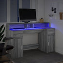skrivebord m. LED-lys 140x55x91 cm konstrueret træ grå sonoma