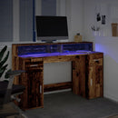 skrivebord m. LED-lys 140x55x91 cm konstrueret træ gammelt træ