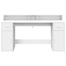 skrivebord med LED-lys 160x55x91 cm konstrueret træ hvid