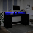 skrivebord med LED-lys 160x55x91 cm konstrueret træ sort
