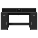 skrivebord med LED-lys 160x55x91 cm konstrueret træ sort