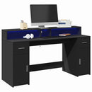 skrivebord med LED-lys 160x55x91 cm konstrueret træ sort
