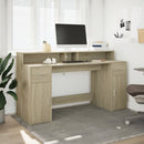 skrivebord med LED-lys 160x55x91 cm konstrueret træ sonoma-eg