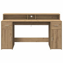 skrivebord med LED-lys 160x155x91 cm konstrueret træ gammelt eg