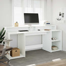 skrivebord med LED-lys 200x155x91 cm konstrueret træ hvid