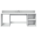 skrivebord med LED-lys 200x155x91 cm konstrueret træ hvid