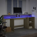 skrivebord med LED-lys 200x55x91 cm konstrueret træ sonoma-eg