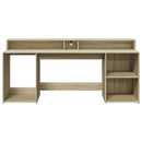 skrivebord med LED-lys 200x55x91 cm konstrueret træ sonoma-eg