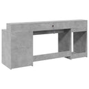 skrivebord med LED-lys 200x55x91 cm konstrueret træ betongrå