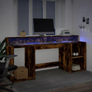skrivebord med LED-lys 200x55x91 cm konstrueret træ røget eg