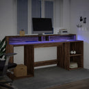 skrivebord med LED-lys 200x55x91 cm konstrueret træ brunt eg
