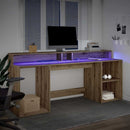 skrivebord med LED-lys 200x55x91 cm konstrueret træ gammelt eg
