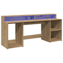skrivebord med LED-lys 200x55x91 cm konstrueret træ gammelt eg