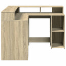 skrivebord med LED-lys 130x130x91 cm konstrueret træ sonoma-eg