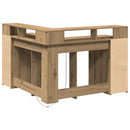 skrivebord med LED-lys 130x130x91 cm konstrueret træ gammelt eg
