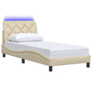 sengeramme med LED uden madras 80x200 cm stof cremefarvet