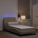 sengeramme med LED uden madras 90x190 cm stof cremefarvet