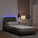 sengeramme med LED uden madras 90x200 cm stof gråbrun