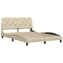 sengeramme med LED uden madras 140x190 cm stof cremefarvet