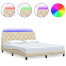 sengeramme med LED uden madras 160x200 cm stof cremefarvet