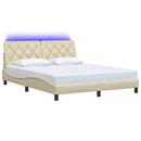 sengeramme med LED uden madras 160x200 cm stof cremefarvet
