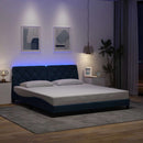 sengeramme med LED uden madras 180x200 cm stof blå