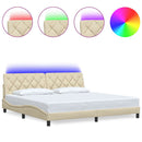 sengeramme med LED uden madras 200x200 cm stof cremefarvet