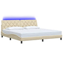 sengeramme med LED uden madras 200x200 cm stof cremefarvet