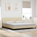sengeramme med LED uden madras 200x200 cm stof cremefarvet